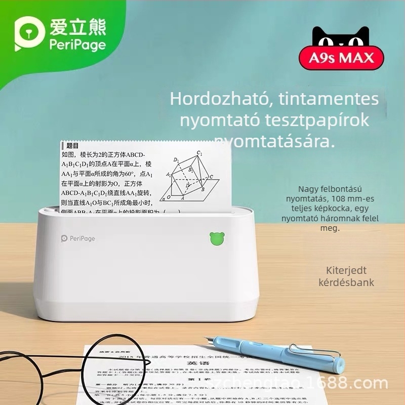 Peripage Aili Bear A9MAX hordozható mini termikus nyomtató címkékhez és fotókhoz