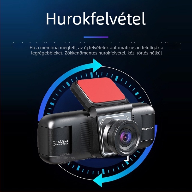 4-lencsés autóregisztrátor elő- és hátsó duál objektívvel, HD éjszakai látás, 2,0 hüvelykes kijelző