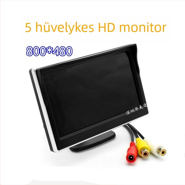 5 hüvelykes autóba szerelhető LCD monitor, kétcsatornás videó bemenet, HD hátsó nézet kijelző