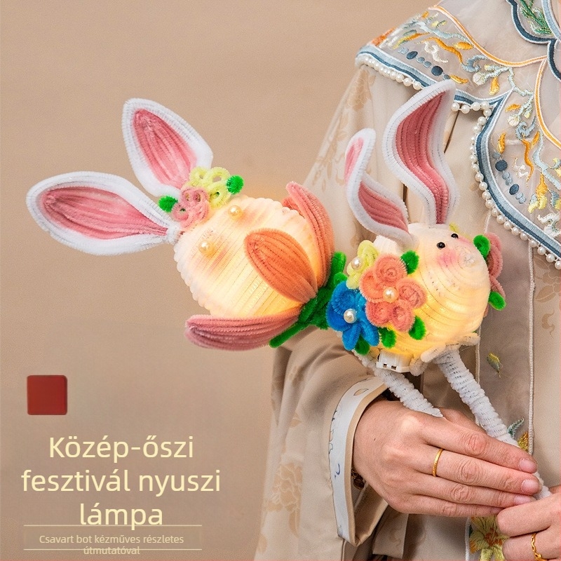 Nyuszifénylámpás gyerekeknek – DIY kézműves készlet csavarodó rudakkal és kézben tartható világító lámpással, méret kb. 16×30 cm