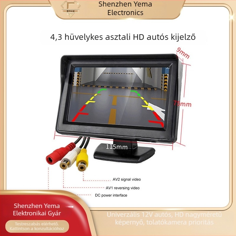 4,3 hüvelykes asztali autós LCD-kijelző HD digitális tolató kép