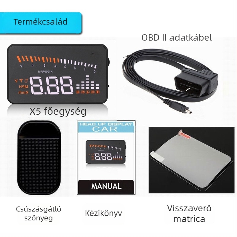 X5 autó Head-Up kijelző (HUD), univerzális digitális OBD-II, sebességmérő és üzemanyag-fogyasztás kijelző