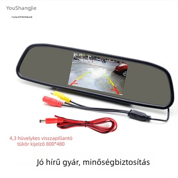 4,3 hüvelykes autóhátrameneti monitor, HD TFT kijelző, széles 12–24V bemenet