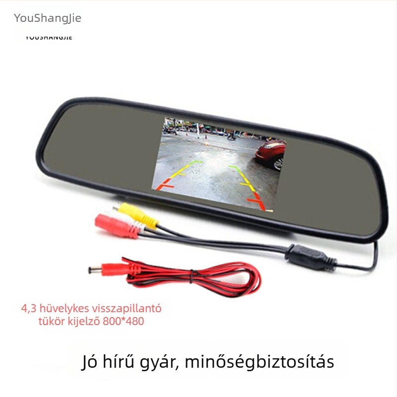 4,3 hüvelykes autóhátrameneti monitor, HD TFT kijelző, széles 12–24V bemenet