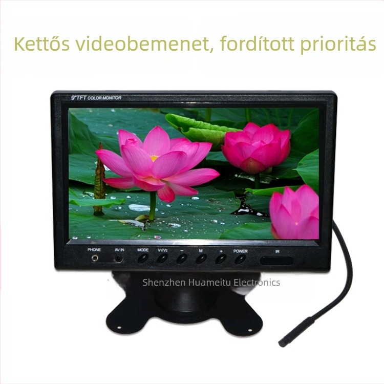 9 hüvelykes autó LCD kijelző, 800x480 felbontás, két AV bemenet, tolató monitor