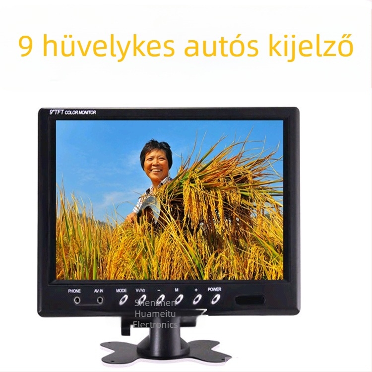 9 hüvelykes autó LCD kijelző, 800x480 felbontás, két AV bemenet, tolató monitor