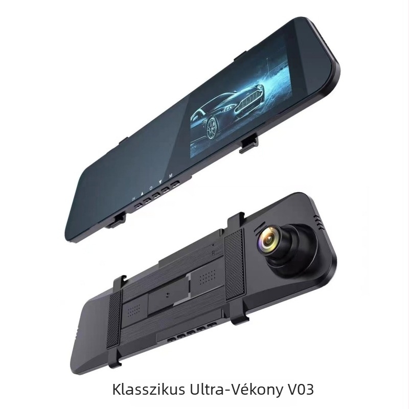 Autó tükrére épített dash cam kettős felvétellel, 1080p, előre és hátra kamera, tolató kép