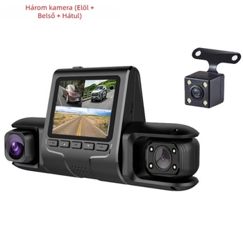 Új háromkamerás autós dashcam elő-, belső- és hátsó kamerával – 1080p felvétel
