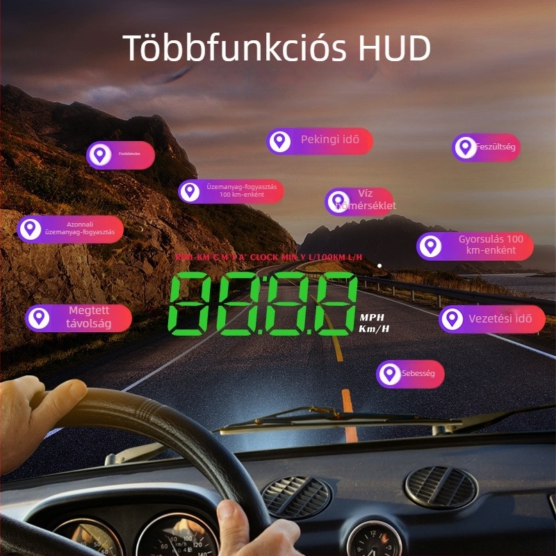 Nagy felbontású HUD kijelző autókhoz, OBD-kompatibilis, hordozható autó kijelző