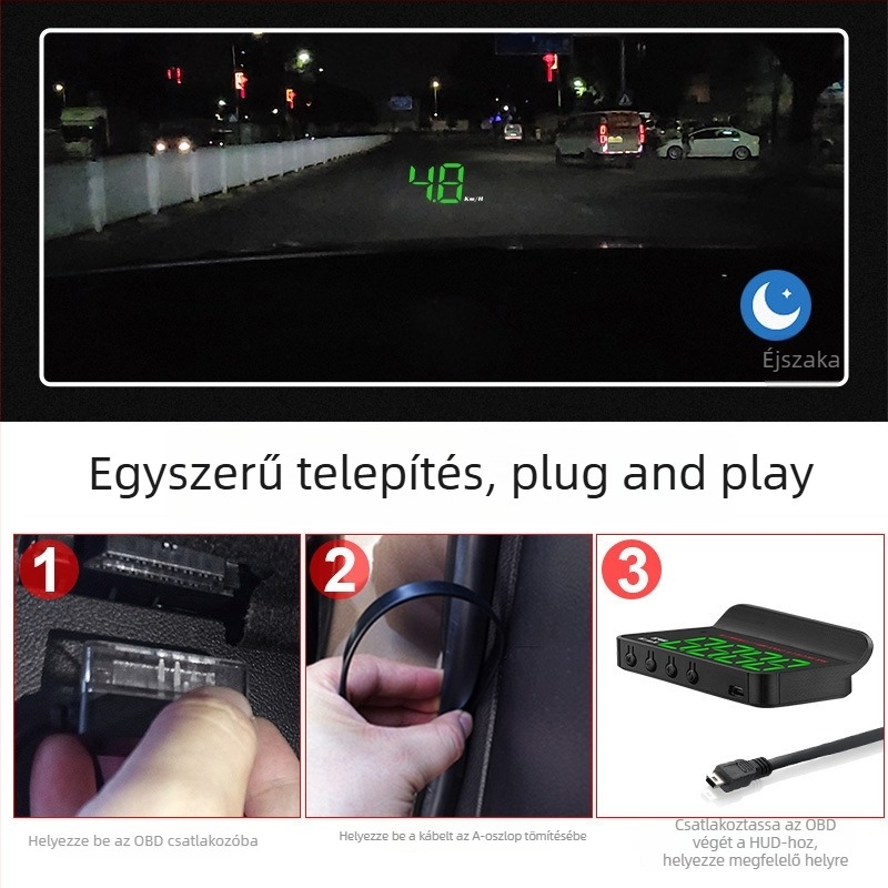 Nagy felbontású HUD kijelző autókhoz, OBD-kompatibilis, hordozható autó kijelző