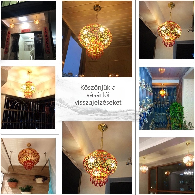 Vörös balkonlámpás csillár – kristály LED-lámpa, forgó, esküvői és tavaszi fesztivál dekoráció