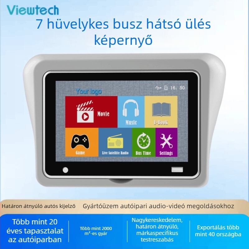 7 hüvelykes beépített autó LCD kijelző buszokhoz, MP5 szórakoztatás a hátsó ülésre