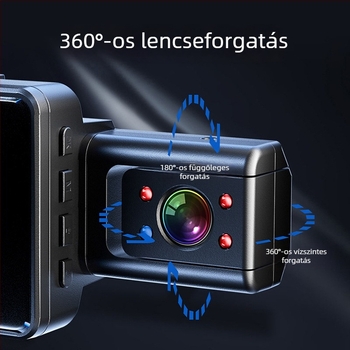 Háromlencsés autós dash cam, 170°-os látószög, éjszakai látás, belső és külső parkolásfigyelés, Wi-Fi, 1080p