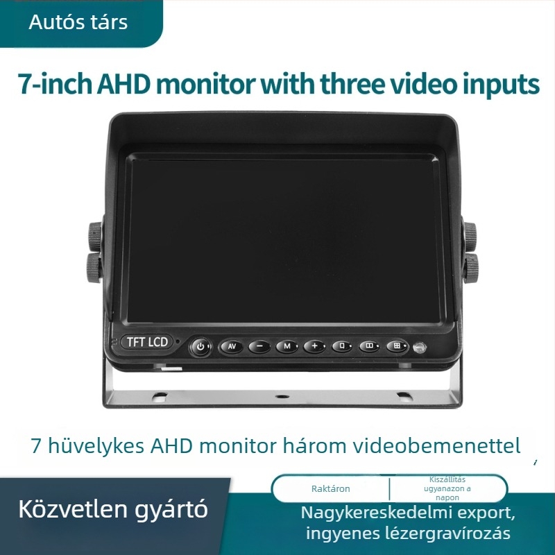 7/9/10,1 hüvelykes AHD nagyfelbontású autó LCD monitor 3 bemenettel és kettős használatú asztali állvánnyal a telepítéshez