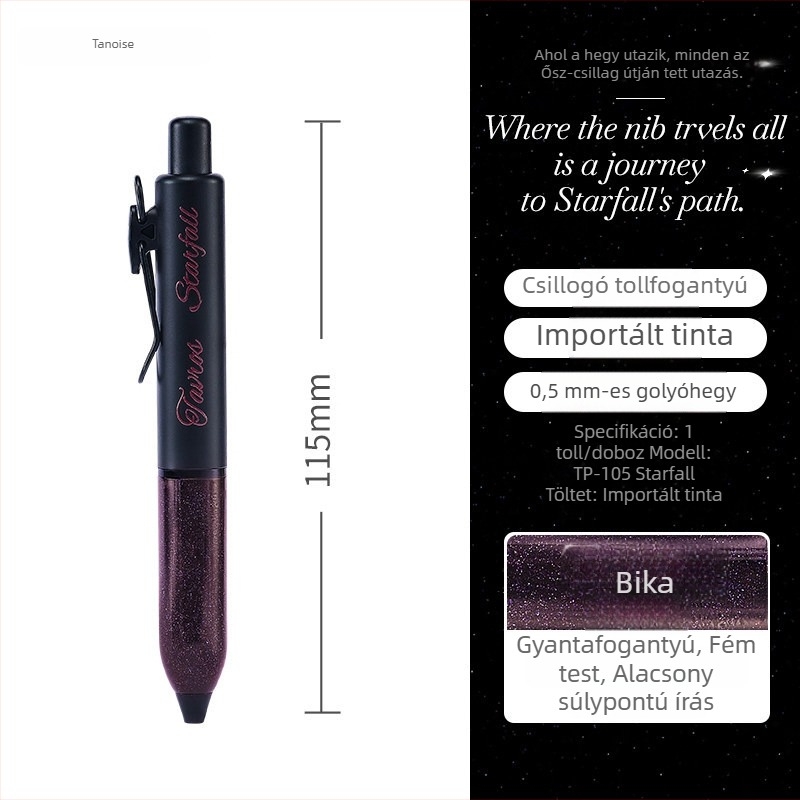 Tanosai Star Rain sorozat gél toll, kompakt és vastag kialakítás, retro stílus, fekete tinta 0,5 mm, zsebméretű toll