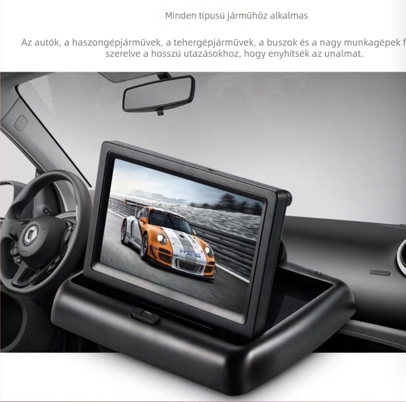 Car Shield 12-24V Univerzális autós hátsó kamera kijelző, összecsukható asztali 4.3 hüvelykes TFT LCD monitor