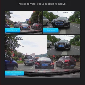 4 hüvelykes duál-lencsés autós dashcam, elülső és hátsó felvételekkel, visszatekintő kép, mindent egyben