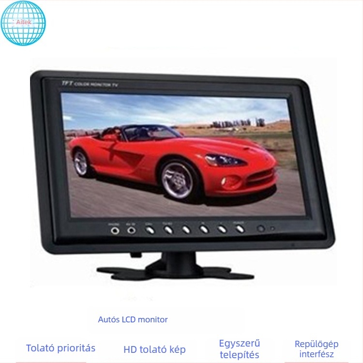 Autó LCD-monitor 7 hüvelykes IPS kijelzővel, hátrameneti prioritás, autóban monitorozás HD képpel