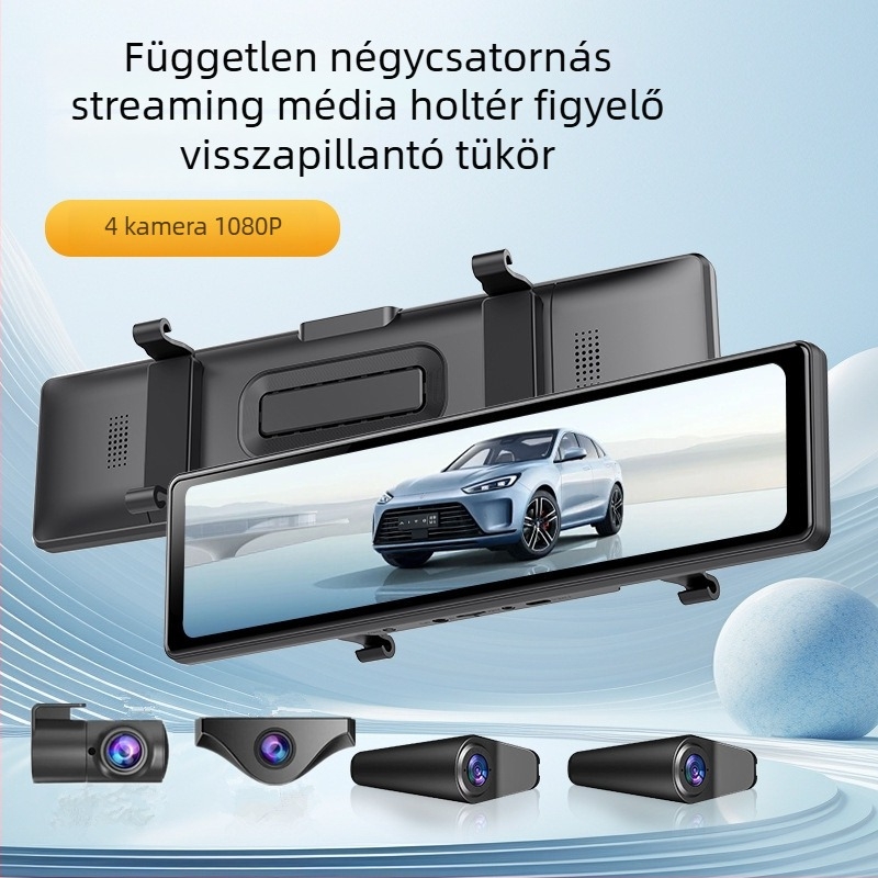 12 hüvelykes Sentinel Wi‑Fi teljes képernyős autóregisztrátor, éjszakai látás, 4 lencsés, 1080P