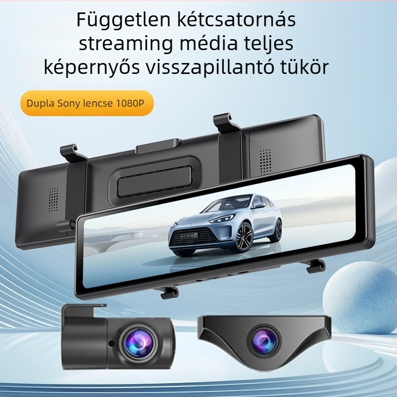 12 hüvelykes Sentinel Wi‑Fi teljes képernyős autóregisztrátor, éjszakai látás, 4 lencsés, 1080P