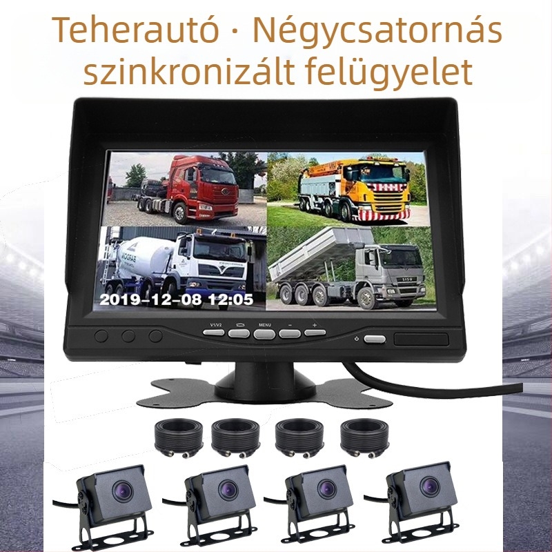 7 hüvelykes AHD négycsatornás DVR éjjellátó, teljes színű HD-monitor buszokra és teherautókra