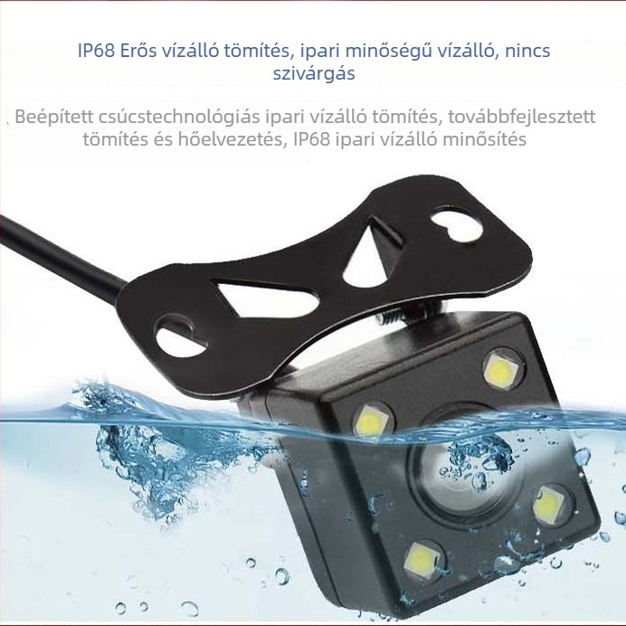 HD autó hátsó kamera, univerzális, 4/8/12 LED világítással, éjjellátó monitorral
