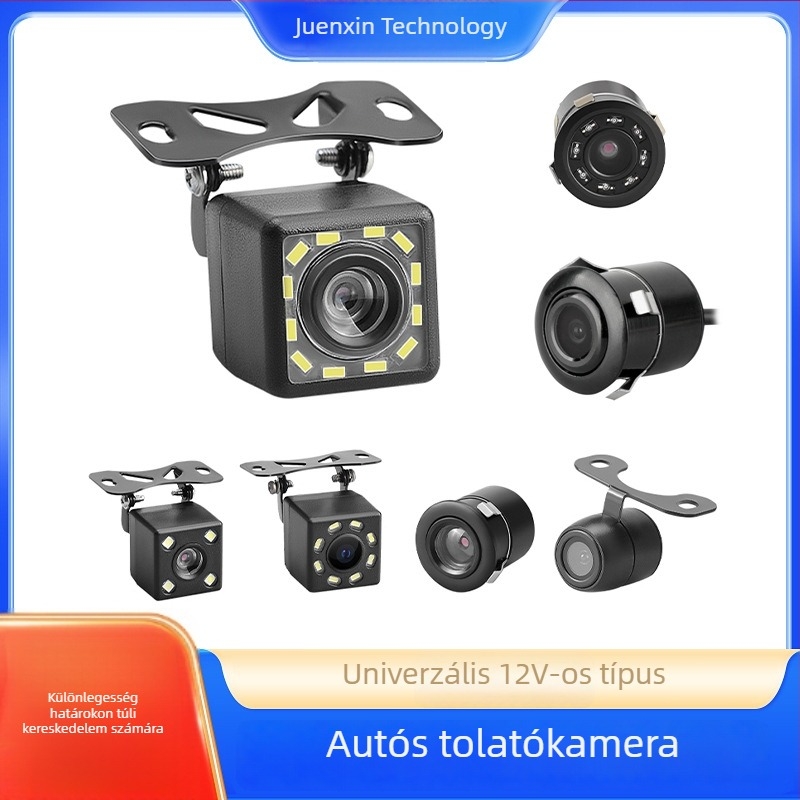 HD autó hátsó kamera, univerzális, 4/8/12 LED világítással, éjjellátó monitorral