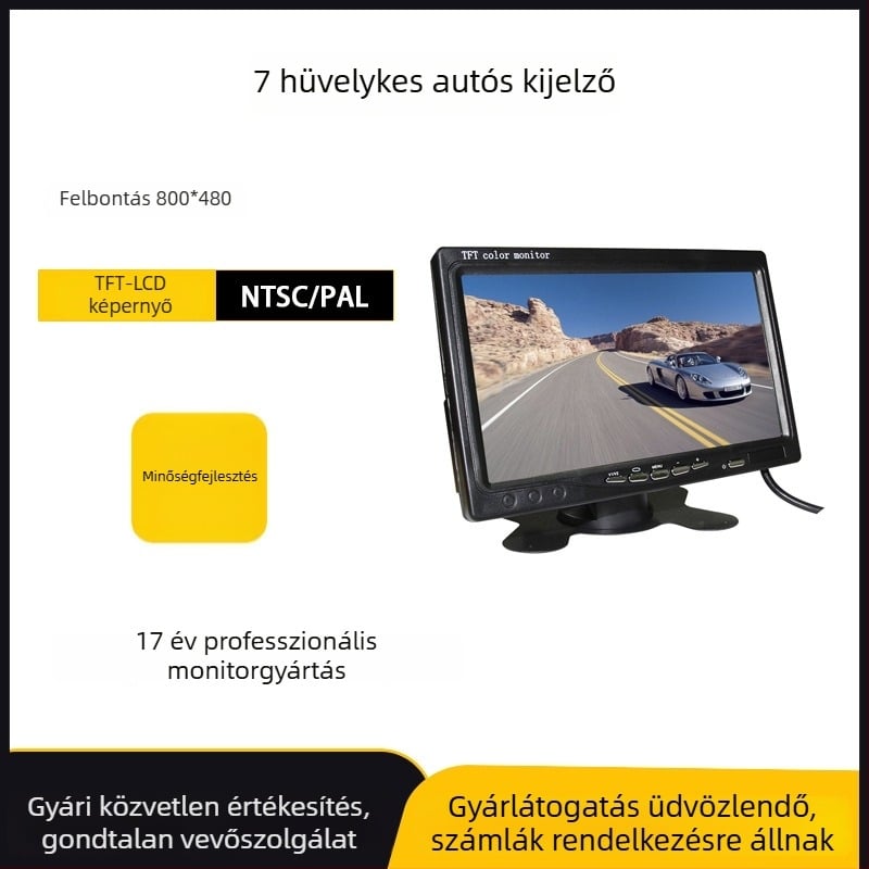 7 hüvelykes autó LCD kijelző 2 AV bemenettel, TFT-LCD, Model 701, hátsó nézethez, HD kép