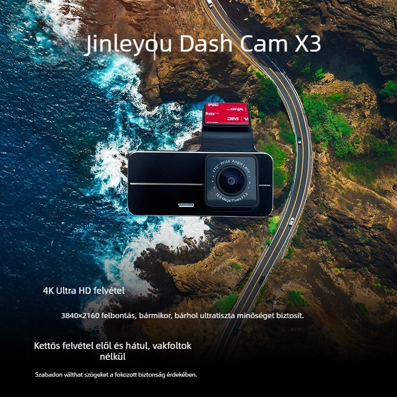 3,16 hüvelykes autós dashcam elő- és hátsó kettős felvétellel, 4K éjszakai látás, panoráma hátsó nézet