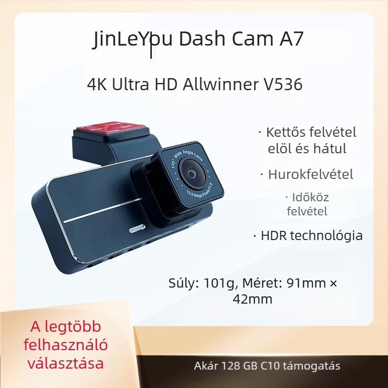 3,16 hüvelykes autós dashcam elő- és hátsó kettős felvétellel, 4K éjszakai látás, panoráma hátsó nézet