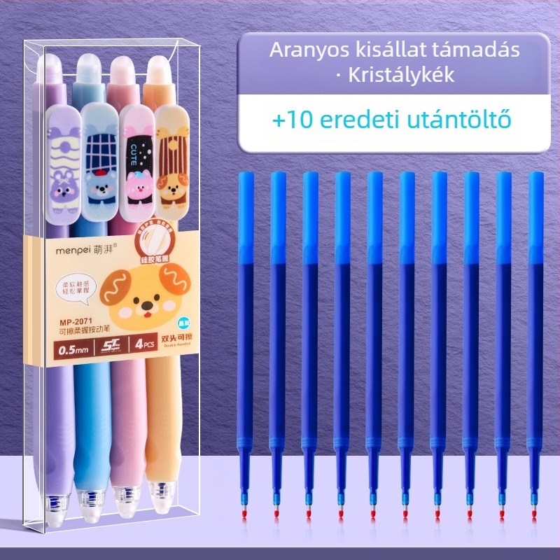 Kétoldalú, törölhető gél toll 0.5 mm, fekete – íráshoz és gyakorláshoz diákoknak