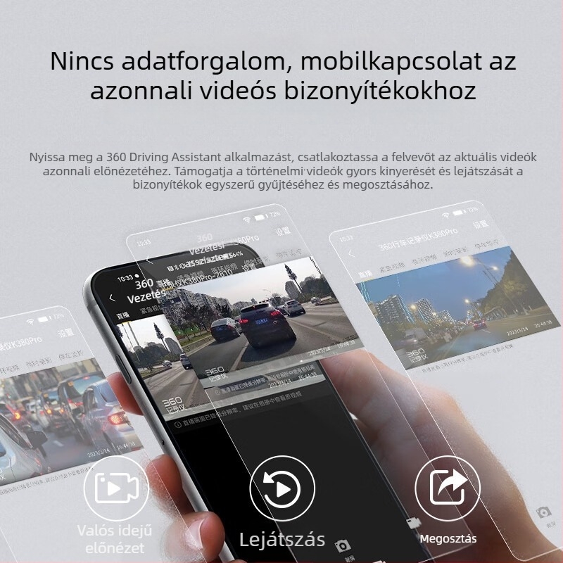 360° autós dash kamera K380JL, 1296P kiváló éjjellátás, parkolás monitorozás, vezeték nélküli, új modell