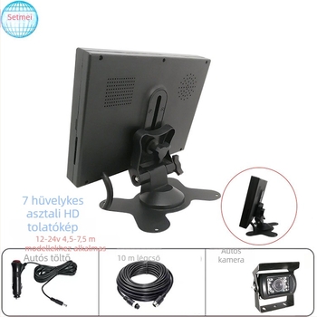Setmei vezeték nélküli hátrameneti kamera teherautókhoz, 7 hüvelykes LCD kijelző, éjszakai látás, 12V