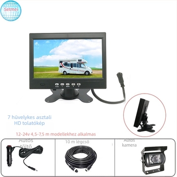Setmei vezeték nélküli hátrameneti kamera teherautókhoz, 7 hüvelykes LCD kijelző, éjszakai látás, 12V