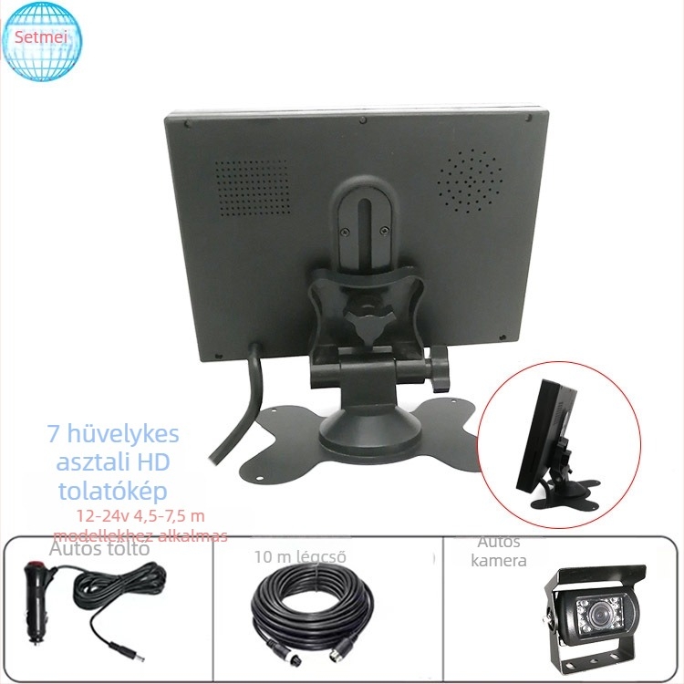 Setmei vezeték nélküli hátrameneti kamera teherautókhoz, 7 hüvelykes LCD kijelző, éjszakai látás, 12V