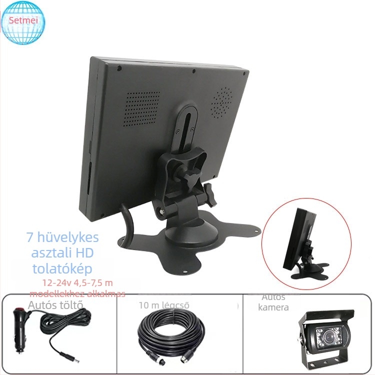 Setmei vezeték nélküli hátrameneti kamera teherautókhoz, 7 hüvelykes LCD kijelző, éjszakai látás, 12V