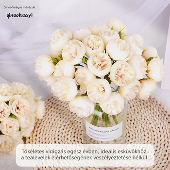 Új 27 fejű művirág Tea Rose esküvői csokor, dekoráció a színpadhoz, szállodához és otthonhoz