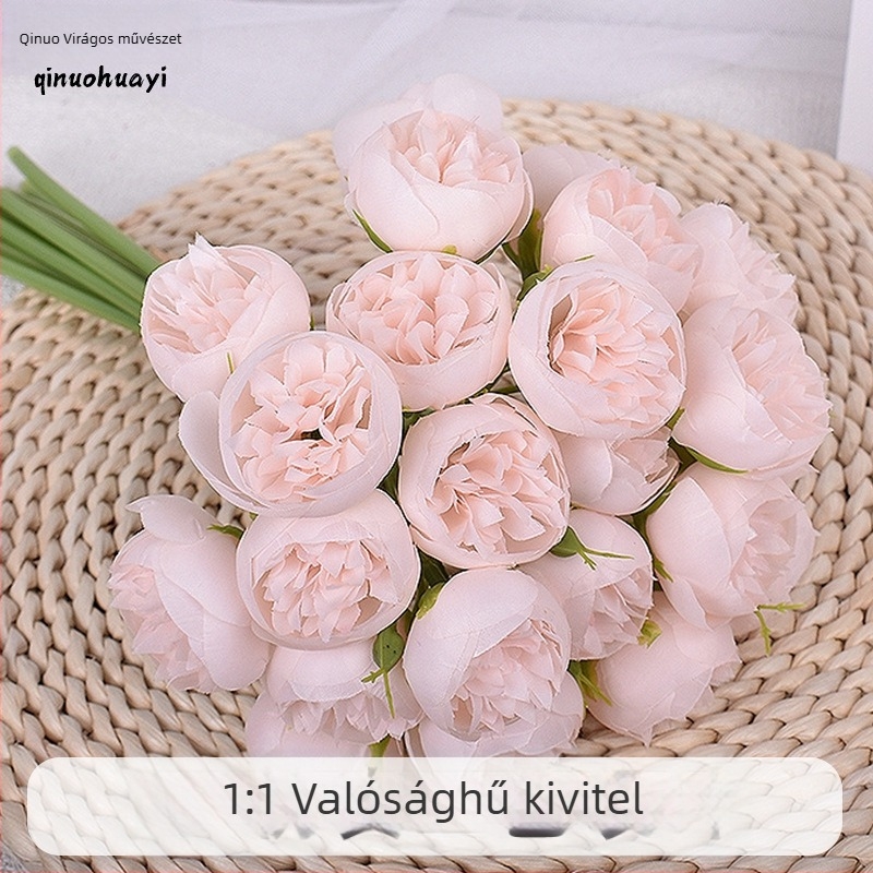 Új 27 fejű művirág Tea Rose esküvői csokor, dekoráció a színpadhoz, szállodához és otthonhoz