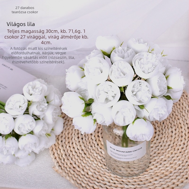 Új 27 fejű művirág Tea Rose esküvői csokor, dekoráció a színpadhoz, szállodához és otthonhoz