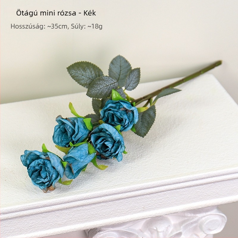 Vintage ötfejű rózsa művirágok égő szélekkel – Valentin-napi virágcsokor, száraz hatású virág fotórekvizit és nappali dekorációhoz