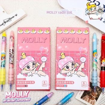 Rajzfilmszereplő Molly radírozható zselés toll, nyomással aktiválható, gyorsan száradó, aranyos lány stílusú