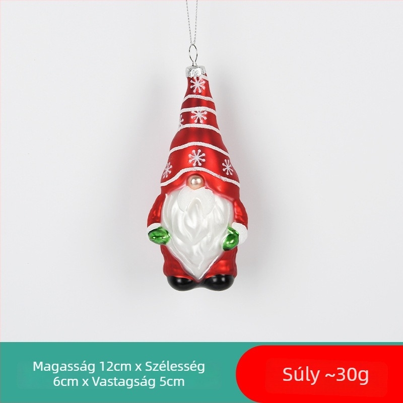 Üvegből készült, festett karácsonyi dísz – Mikulás és hóember motívummal, karácsonyi zoknival és egy kis medve medállal a fa díszítésére