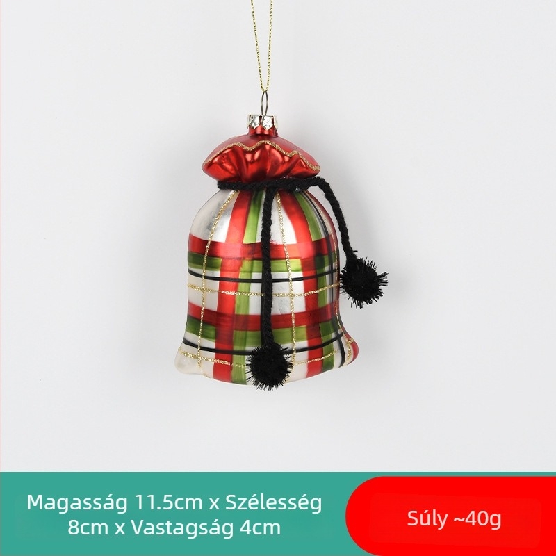 Üvegből készült, festett karácsonyi dísz – Mikulás és hóember motívummal, karácsonyi zoknival és egy kis medve medállal a fa díszítésére