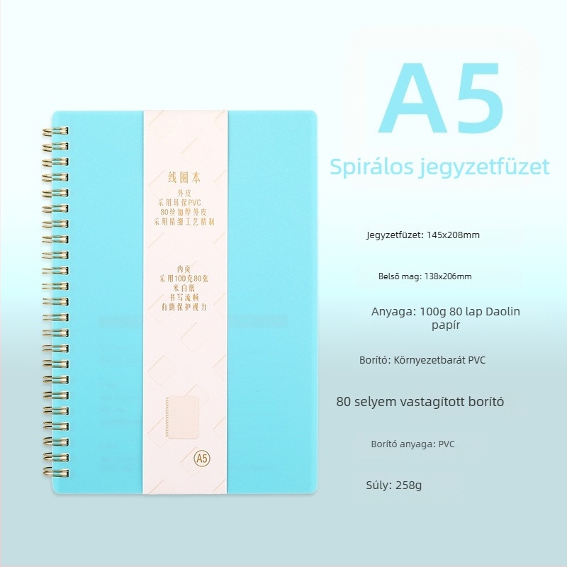 A5-ös spirálfüzet leválasztható, cserélhető belső oldalakkal, diákok számára.