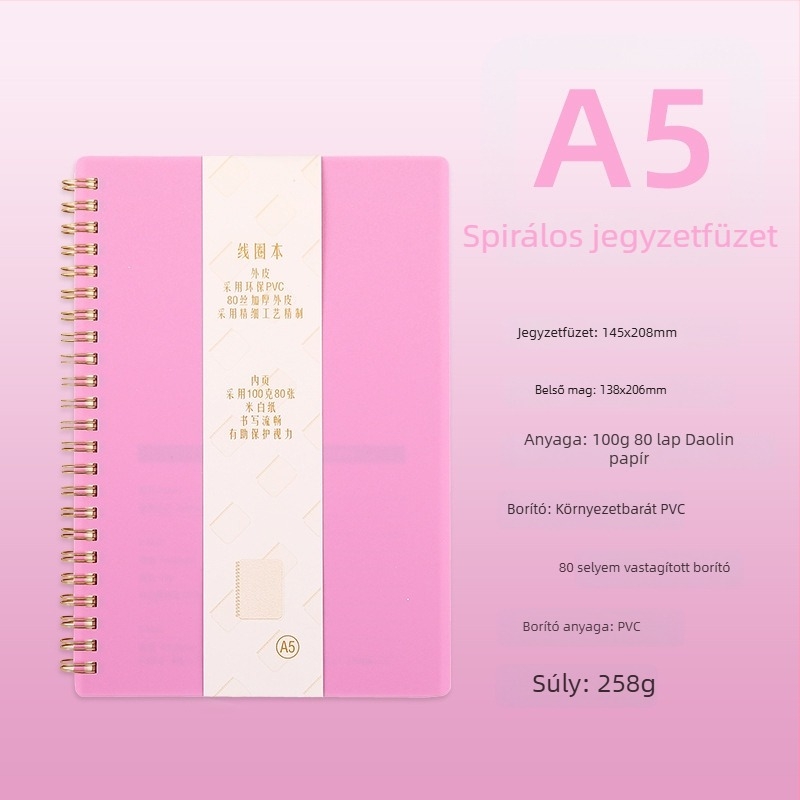 A5-ös spirálfüzet leválasztható, cserélhető belső oldalakkal, diákok számára.