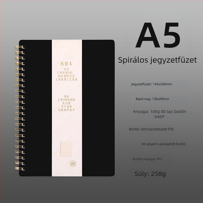 A5-ös spirálfüzet leválasztható, cserélhető belső oldalakkal, diákok számára.
