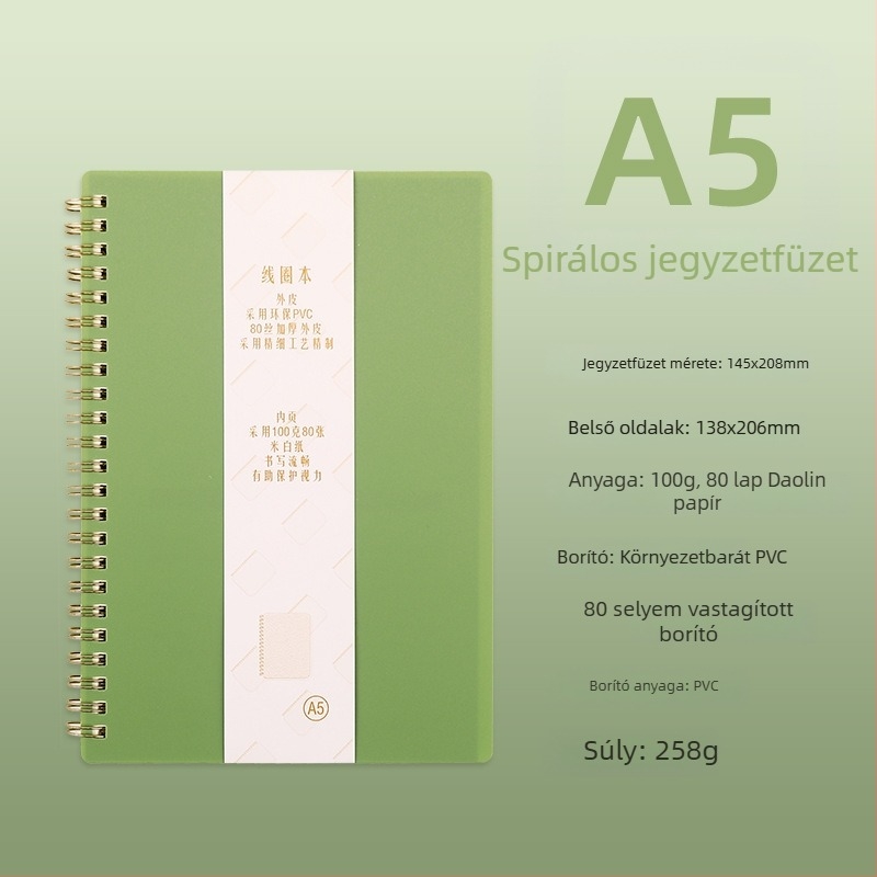 A5-ös spirálfüzet leválasztható, cserélhető belső oldalakkal, diákok számára.