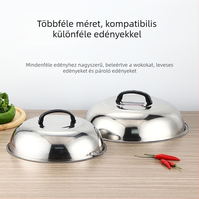 Rozsdamentes acél wokfedő magas íves kialakítással, hagyományos kör alakú fedő a wokhoz