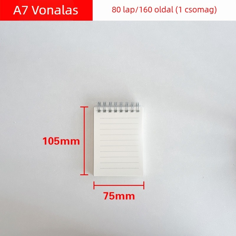 Spirálfüzet készlet: méretek A4, A5, A6, A7 és B5; 80 oldal, 70 g/m² papír, vékony vízszintes vonalakkal