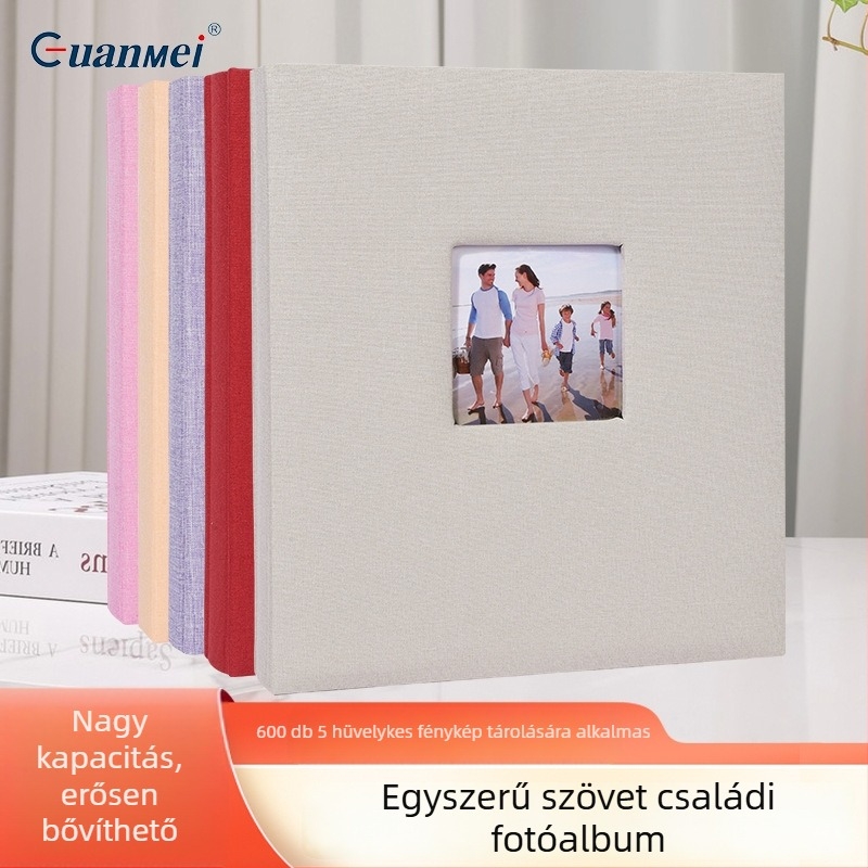 Textilborítású fotóalbum zsebbel, 600 fénykép tárolására, 5 hüvelyk, csavaros kötésű, 60 oldal